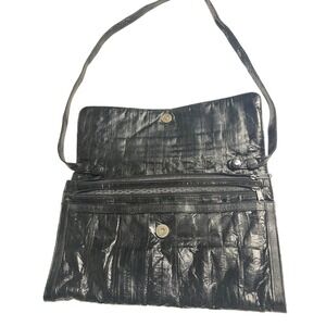 Sunco Black Leather Shoulder Bag Made in Korea Vintage